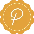 Pastel orange round stamp-style badge icon featuring a white cursive letter P, official monogram of Pamela's Bar in Nice.